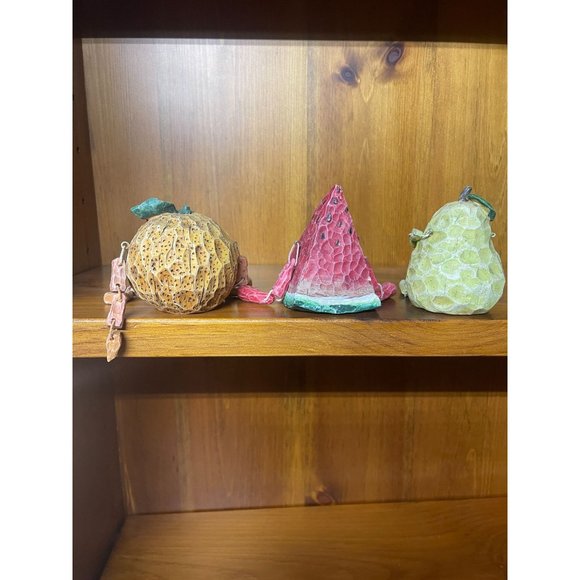 Anthropomorphic Fruit Shelf Sitters Set of 3 Watermelon Orange Pear - Picture 5 of 6